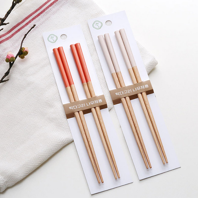 딱다구리 고급 컬러 옻칠 젓가락세트, 크림코랄, 1개, 젓가락 4벌