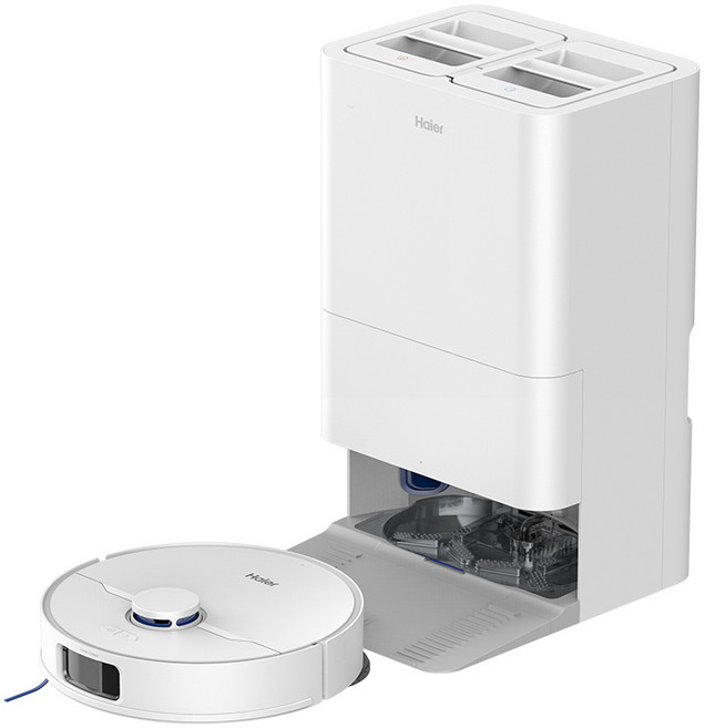 하이얼 로봇청소기 8000Pa 55도 열풍건조 흡입+걸레 LDS 네비게이션 자동먼지비움 스마트 앱 제어, 화이트, V30