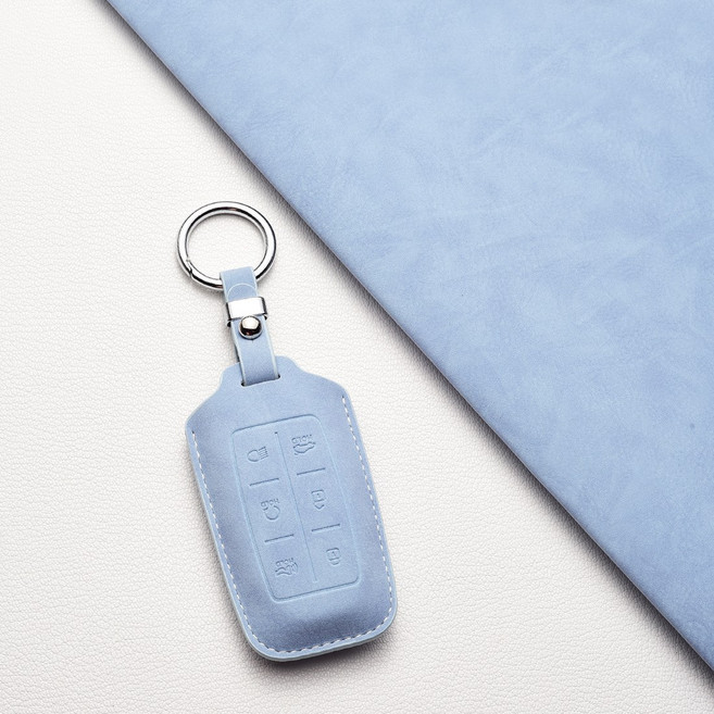 제네시스 차량용 키커버 (G70/EQ900/G80/G90/GV70/GV80 호환) - 고급 양가죽 내구성, 제네시스 B6 타입(6버튼), 하늘