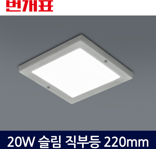 번개표 LED 엣지타입 사각 직부등 20W 220mm, 주광색, 1개