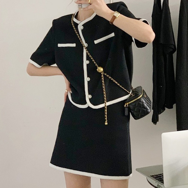 믹스블링 투피스 세트 반팔 여성 자켓 미니 스커트 여름 셋업