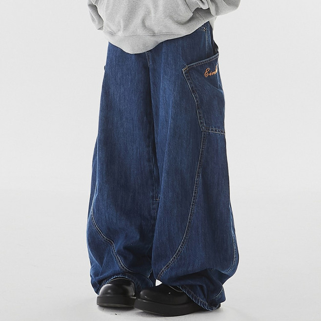스몰더 남자 트렌디 커브드 벌룬 와이드 데님 팬츠