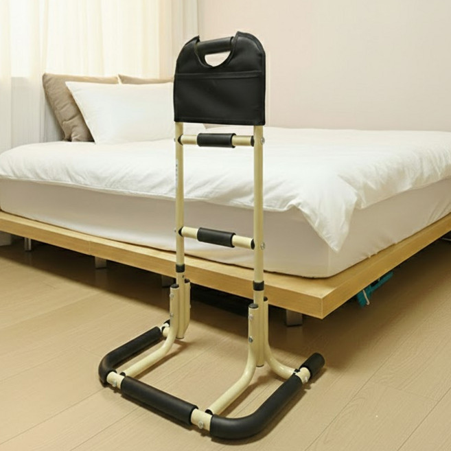 부모님 낙상방지 침대안전바 80cm 기립보조기 (수납포켓포함) 걸음 보행보조기, 아이보리, 1개