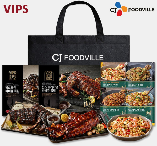 [VIPS] 빕스 패밀리 선물세트 1호(오리지널폭립 1개+블랙폭립 1개+볶음밥4종), 1.82kg, 1세트