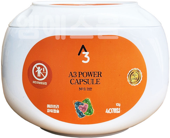 A3 올인원 파워 캡슐 세제 40개입, 1세트