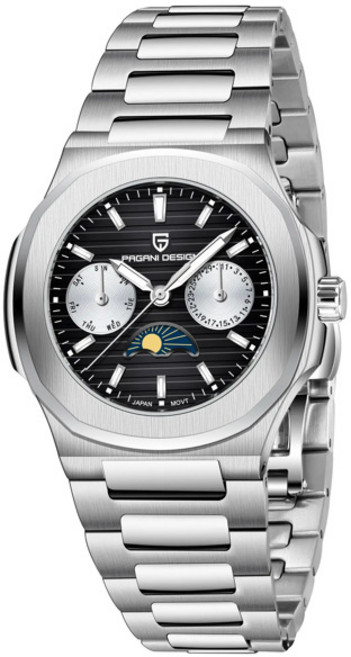 호환 파가니 디자인 PD-1786 쿼츠 여성용 시계 고급 32mm 스테인리스 스틸 방수 손목시계 문페이즈 포함, [04] BLACK