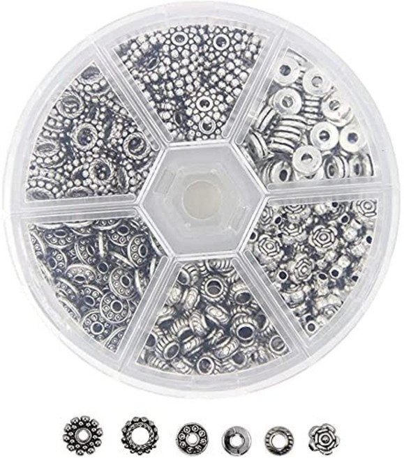 [루앤블리] 비즈 금속 스페이서 목걸이 팔찌 주얼리 마스크스트랩 만들기 공예용 DIY 실버색 6종 set