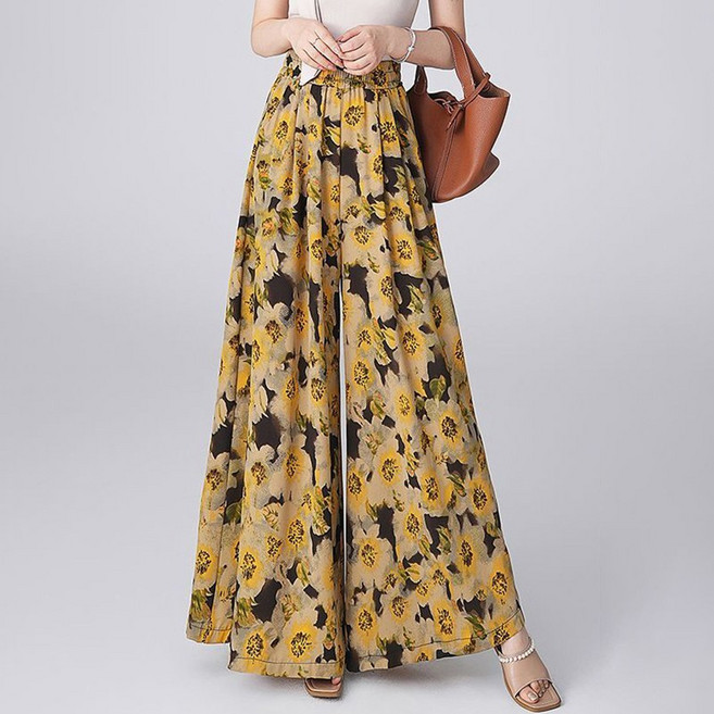 시폰 바지 여름 하이웨이스트 와이드 팬츠 (비치웨어/휴양지룩/바스락쿨링) 여성 썸머 스커트팬츠 비보뉴
