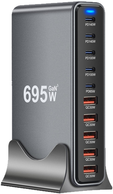 Geeah 고속충전기 GaN 695W PPS PD.3.0 초고속 충전케이블 c타입 10포트 멀티 충전기 어댑터 타입 140w C타입충전기 5C5A 초고속충전기, 1개, 블랙