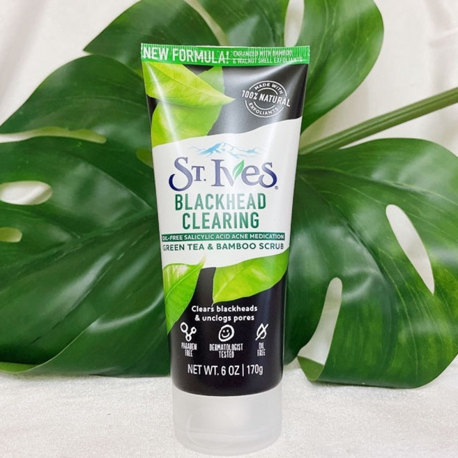 St. Ives 聖艾芙 黑頭粉刺調理綠茶&竹子去角質磨砂膏, 1個, 綠茶磨砂霜170g-2027/08