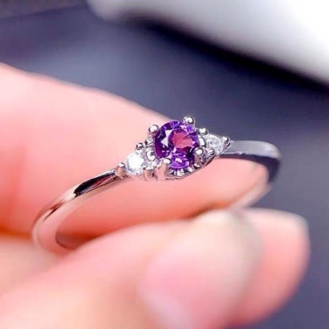 우아한 자수정반지 오픈 지르콘 퍼플 보석 반지 자수정 2월 탄생석 오픈링 우아한 2월탄생석 스몰 체인링 컷팅 반지소 실 광물 보석 링 심플 원형 MH#002