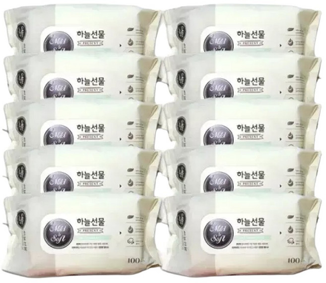 ( )하늘선물물티슈100매 리필 10개 대용량물티슈 아기 유아 신생아 물티슈100매