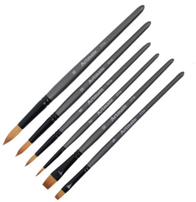 아트메이트 수채화 붓 세트 777A 6본조 레드, 평붓(6호, 10호), 둥근붓(2호, 8호, 12호, 16호), 10세트