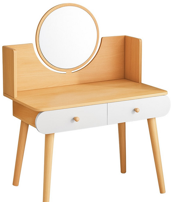 AOTTO 北歐風簡約雙抽梳妝台 化妝桌, 原木+白色抽屉