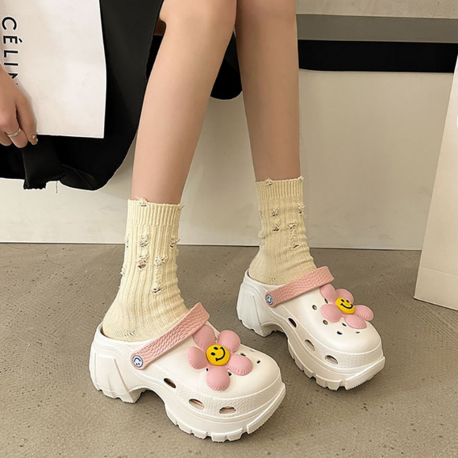 재리니 EVA 플라워 키다리 통굽 키높이 아쿠아 샌들 7cm 슬리퍼 네일샵 미용실 RS-S064