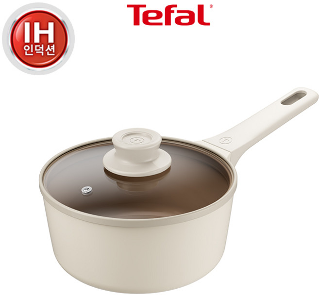 테팔 세라믹 인덕션 주물 아이콘 냄비, 1개, 편수 18cm, 오트밀크