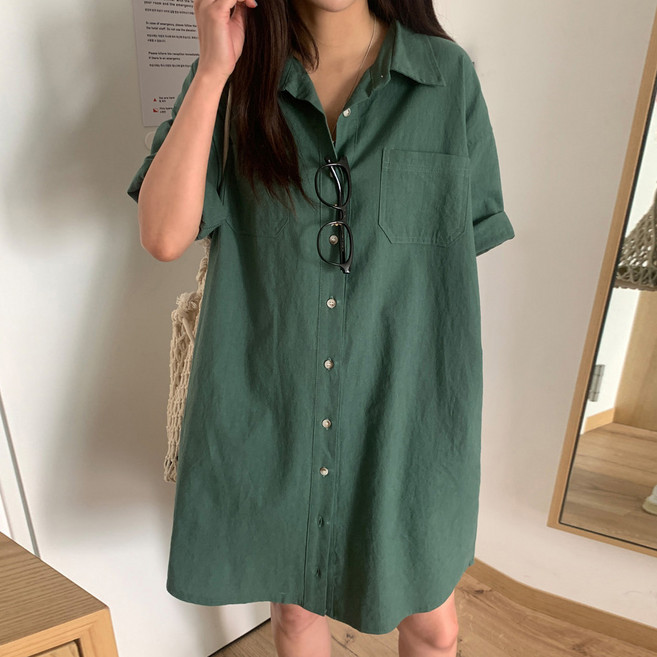 더블공주 단색 루즈핏 블라우스 반팔 셔츠 원피스