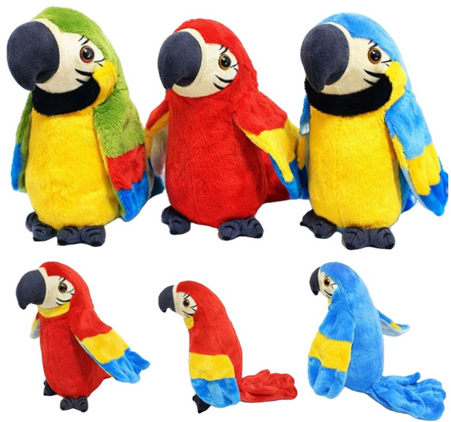 파피앙 앵무새인형 말 따라하는 앵무새 인형 말하는 앵무새 -건전지포함(완구인증/전파인증), 앵무새-파랑, 1개, 24cm