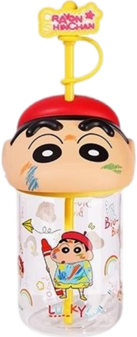 StarR 크레용 신짱 피규어 리드 스트로 글래스 보틀 580ml, 엘로, 1개