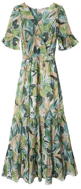 롱 여름 비치원피스 프릴 반팔 빅사이즈 휴양지룩