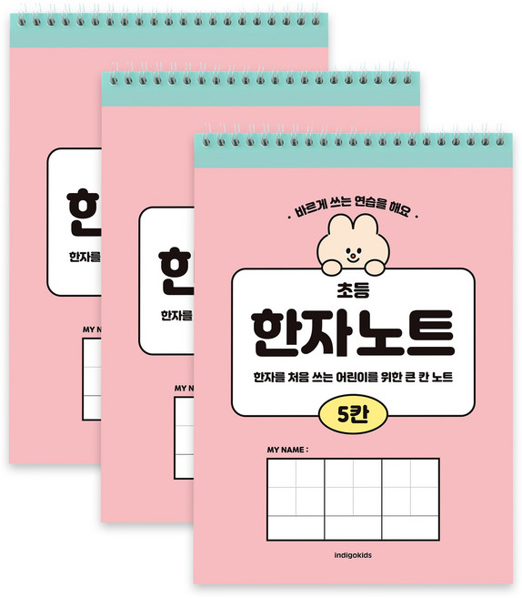 인디고어린이 초등 5칸 한자노트 (35매 스프링 100g내지), 3개, 핑크
