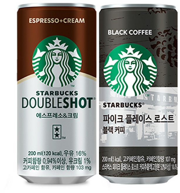 스타벅스 캔커피 세트 에스프레소앤크림+파이크플레이스로스트 블랙, 20개, 200ml