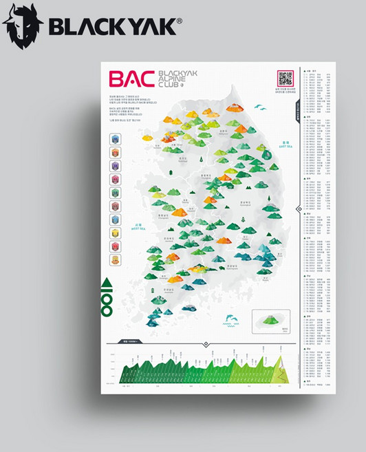 [블랙야크] 대한민국 명산100 도장깨기 지도 간편하고 깔끔한 스크레치형 BAC명산100지도 4BYXXX2801, WHITE, 1개