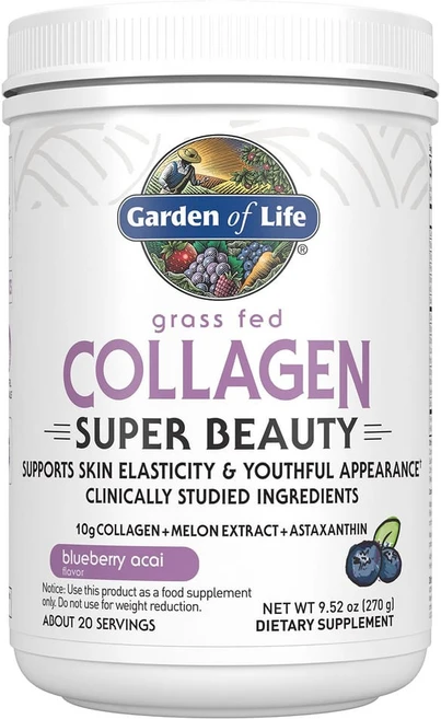 가든오브라이프 목초 사육 콜라겐 슈퍼 뷰티 블루베리 아사이 270g(9.52oz), (아이허브) Garden of Life 그래, 270g, 1개 - 쿠팡