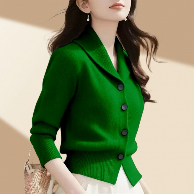 해피유통여성 봄 가을 니트 상의 트렌디한 카라 버튼 디자인 슬림핏 아우터bhf