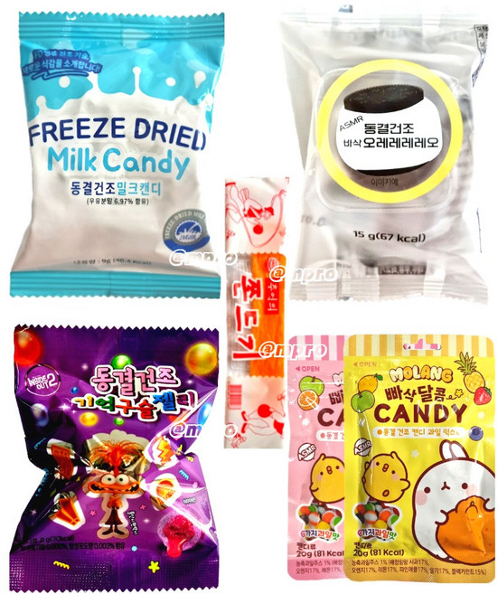 동결건조 밀크캔디2개 오레레레오2개 기억구슬젤리2개 빠삭달콤캔디2개 추억쫀드기1개 동결건조캔디 4종, 1개, 144g