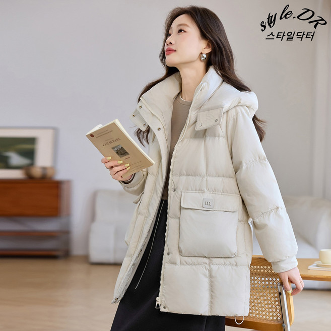 스타일닥터 여성 패딩 중장기장 후드 솜패딩 자켓 겨울 오버핏 따뜻한 데일리 아우터 누빔 패딩