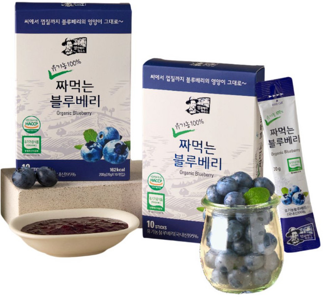 국내산 유기농 100% 짜먹는 블루베리즙 스틱 엉클베리하우스, 20g, 10개