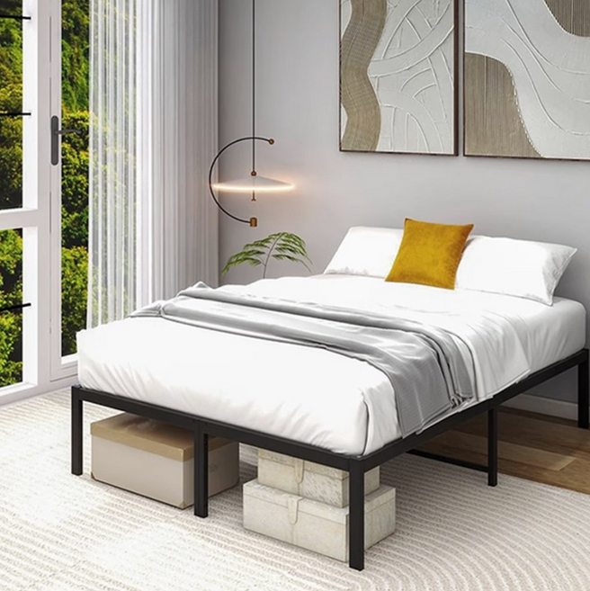 하루꿈 철제 침대 프레임 싱글/퀸/킹 원룸 심플 침대 간이 조립식 매트리스 받침대, 블랙