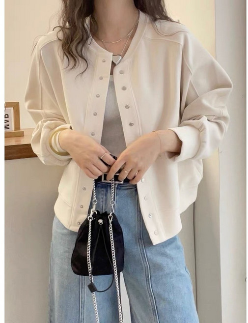 루스리더 여성 루즈핏 노카라 버튼 자켓 M238