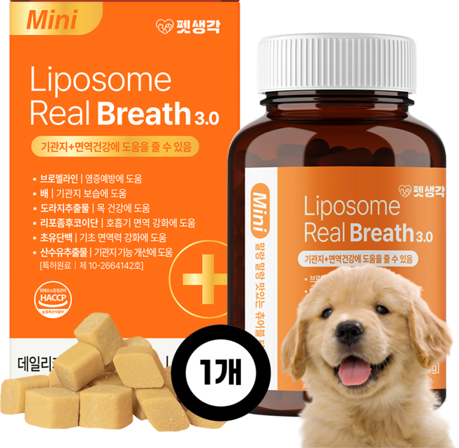 강아지 호흡기 리포좀 기관지 건강 영양제 반려견 호흡곤란 기침 켁켁거림 기관지질환 면역력 향상 펫생각 리얼브레스 미니 휴먼그레이드 간식, 1개, 호흡기/기관지