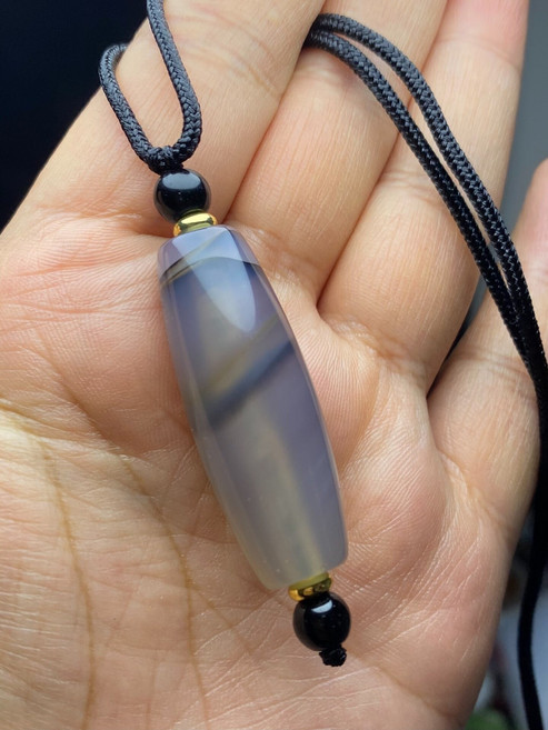 天然線條 天珠 配珠 鎖骨珠 配飾 掛件 尺寸38*14mm, 如圖所示, 1個