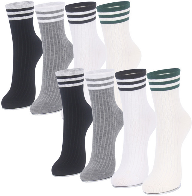 발렌티노크리스티 무봉제 여자 사계절 쓰리 링글 중목 삼선 양말