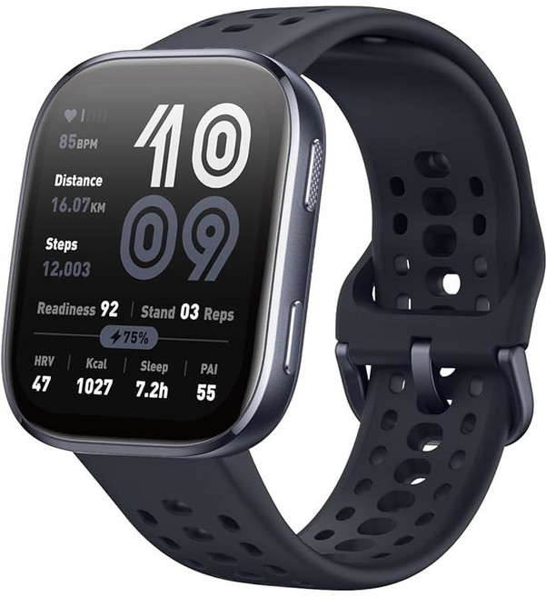 Amazfit Bip 6 스마트 워치 46mm 14일 배터리 1.97인치 AMOLED 디스플레이 GPS 및 무료 지도 AI 블루투스 통화 문자 피트니스 수면 트래커, Black, 1개