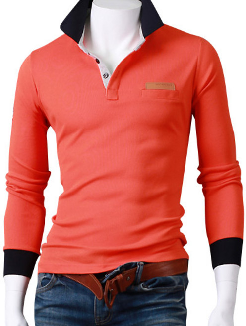 스댕클럽 남성용 패치 긴팔 카라 티셔츠 빅사이즈 OL2241