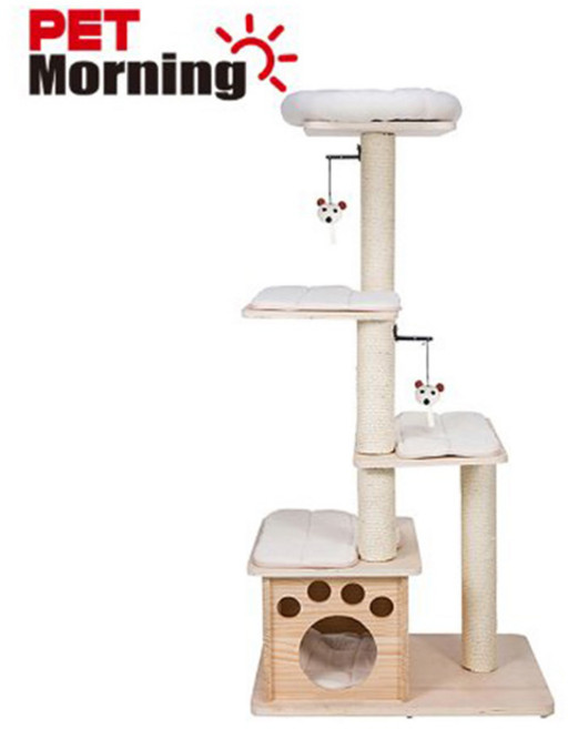 펫모닝 4단 하단하우스 원목캣타워 (PMC-6511)/고양이캣타워, 1개