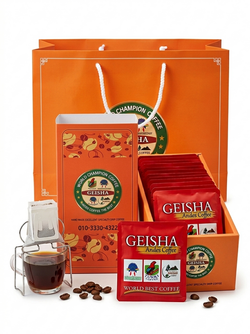 [드립백선물세트] 월드베스트 프리미엄 게이샤 드립백 원두 커피 (고급 드립거치대), 1개, 30개입, 11g