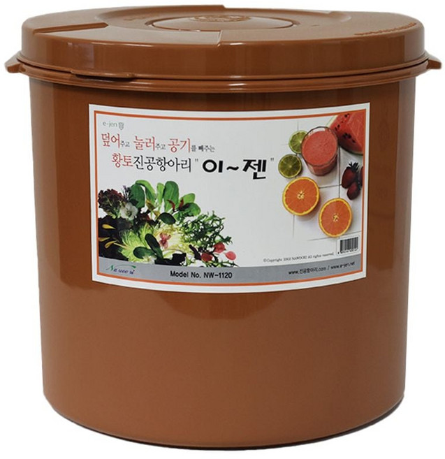 이젠 진공항아리 45리터 원형 황토 밀폐용기 반찬통 김치통 누름통 누름독 flo3+1tFt