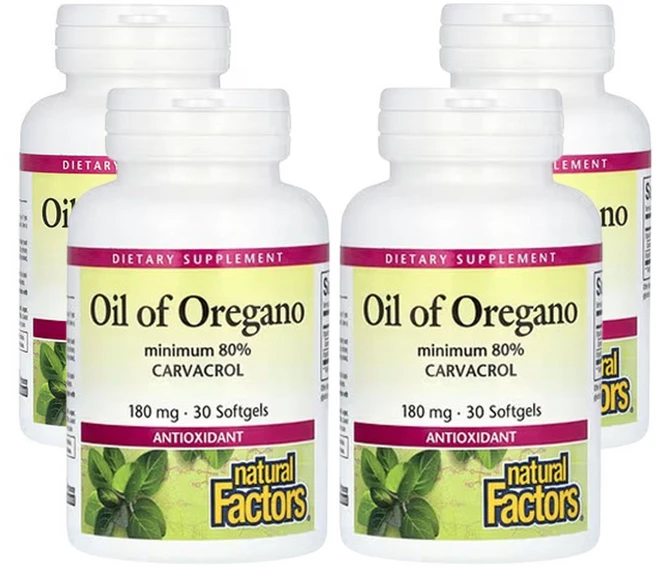 네츄럴팩터스 오레가노 오일 180mg 30소프트젤, 30정, 4개 - 쿠팡