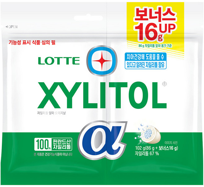 롯데제과 자일리톨 알파 오리지날 리필, 102g, 15개