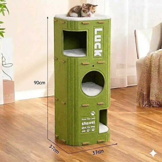 HAPPOM 고양이 캣타워 하우스 다층 숨숨집 스크래처, 1개, 그린 타워