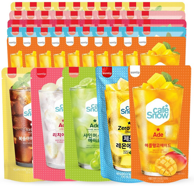 삼립 카페스노우 230ml 5종 x50개( 애플망고/리치/레몬제로/제로망고/복숭아), 50개