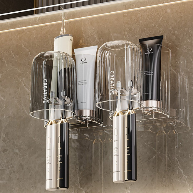 무타공 칫솔꽂이 욕실 양치컵 칫솔홀더 칫솔컵 치솔 걸이 거치대, 1개, 투명화이트