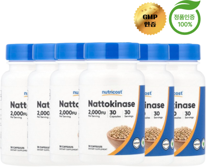 3+3 뉴트리코스트 나토키나제 2000FU 혈액 순환 보조제 캡슐 30정, 6개