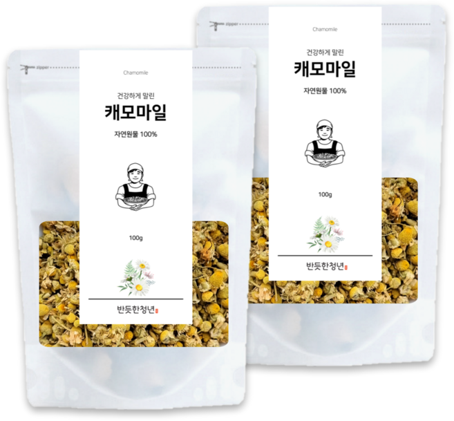 반듯한청년 캐모마일 원물티 허브 꽃 차 리필팩, 100g, 1개입, 2개