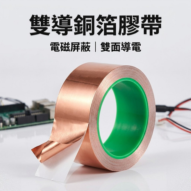 雙導銅箔膠帶 電磁屏蔽 雙面導電, 1個, 15mm 20公尺